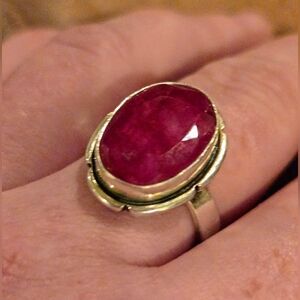 Sterling Silver Ruby Statement Ring Size 6.5